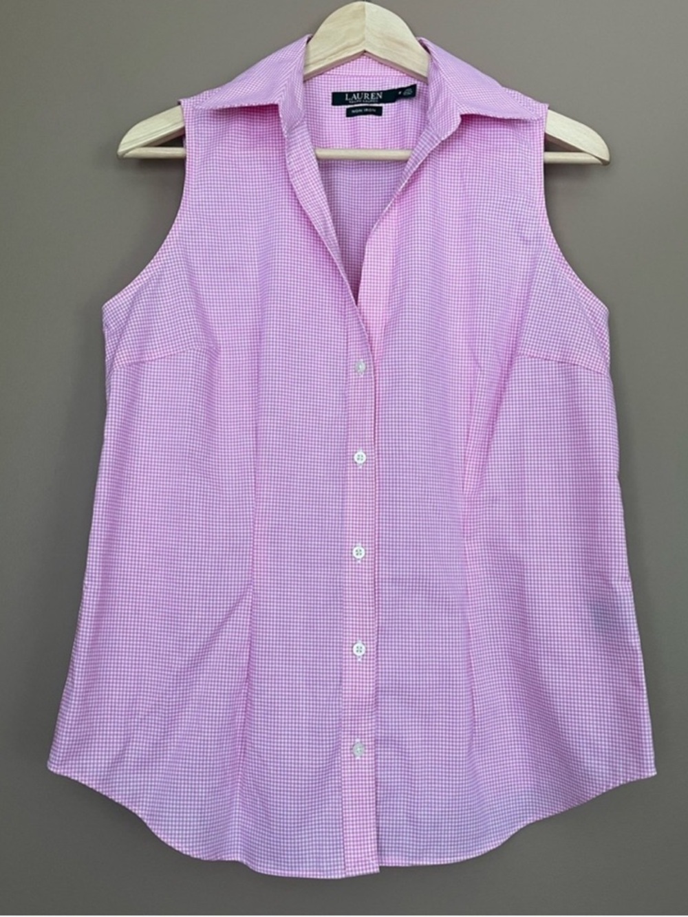 RALPH LAUREN Women’s 100% Cotton Pink Gingham Sleeveless Button-Up Shirt EUC M